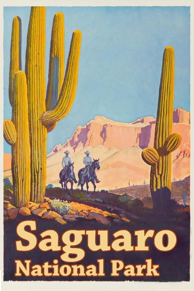 Saguaro National Park Vintage Poster, Art Prints and Metal Signs Art Lantern Press 12 x 18 Art Print 