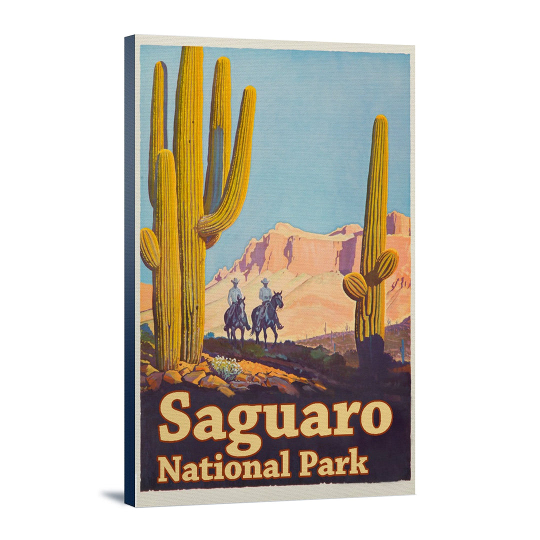 Saguaro National Park Vintage Poster, Stretched Canvas Canvas Lantern Press 12x18 Stretched Canvas 