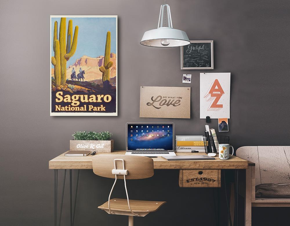 Saguaro National Park Vintage Poster, Stretched Canvas Canvas Lantern Press 