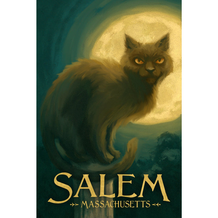Salem, Massachusetts, Black Cat, Halloween Oil Painting, Lantern Press Artwork, Stretched Canvas Canvas Lantern Press 