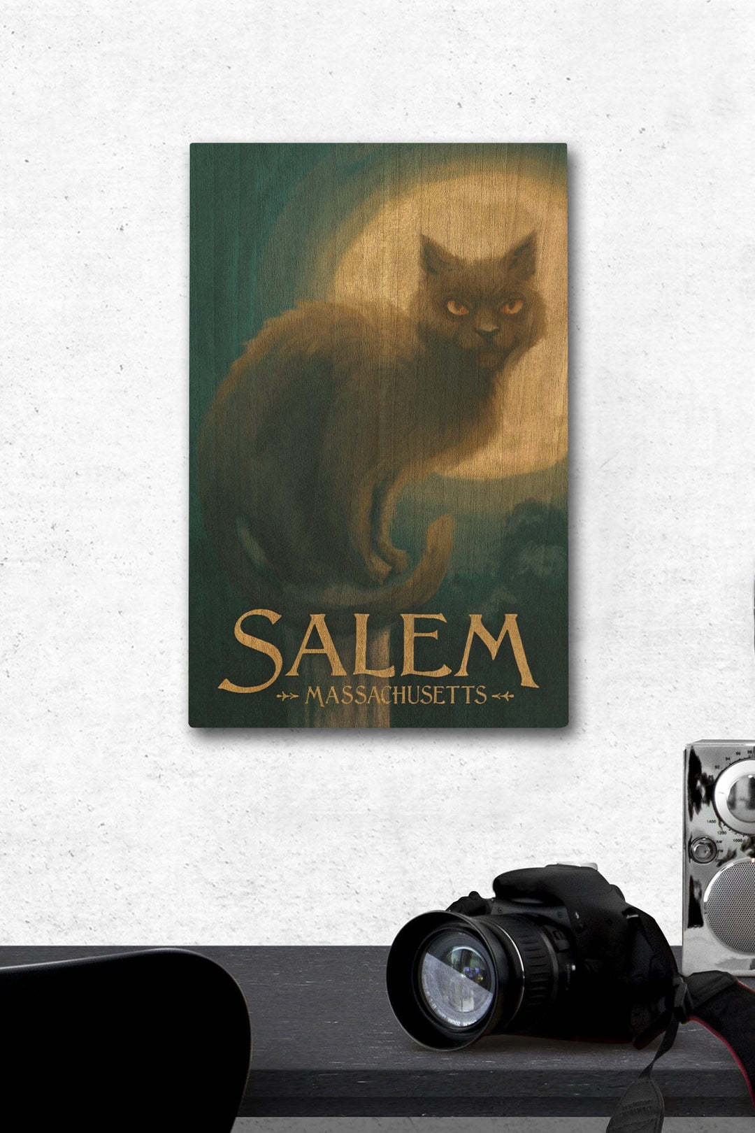 Salem, Massachusetts, Black Cat, Halloween Oil Painting, Lantern Press Artwork, Wood Signs and Postcards Wood Lantern Press 12 x 18 Wood Gallery Print 