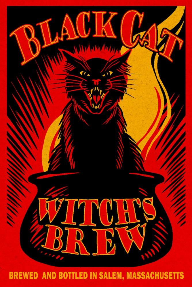 Salem, Massachusetts, Black Cat Witch's Brew, Lantern Press Artwork, Art Prints and Metal Signs Art Lantern Press 12 x 18 Art Print 