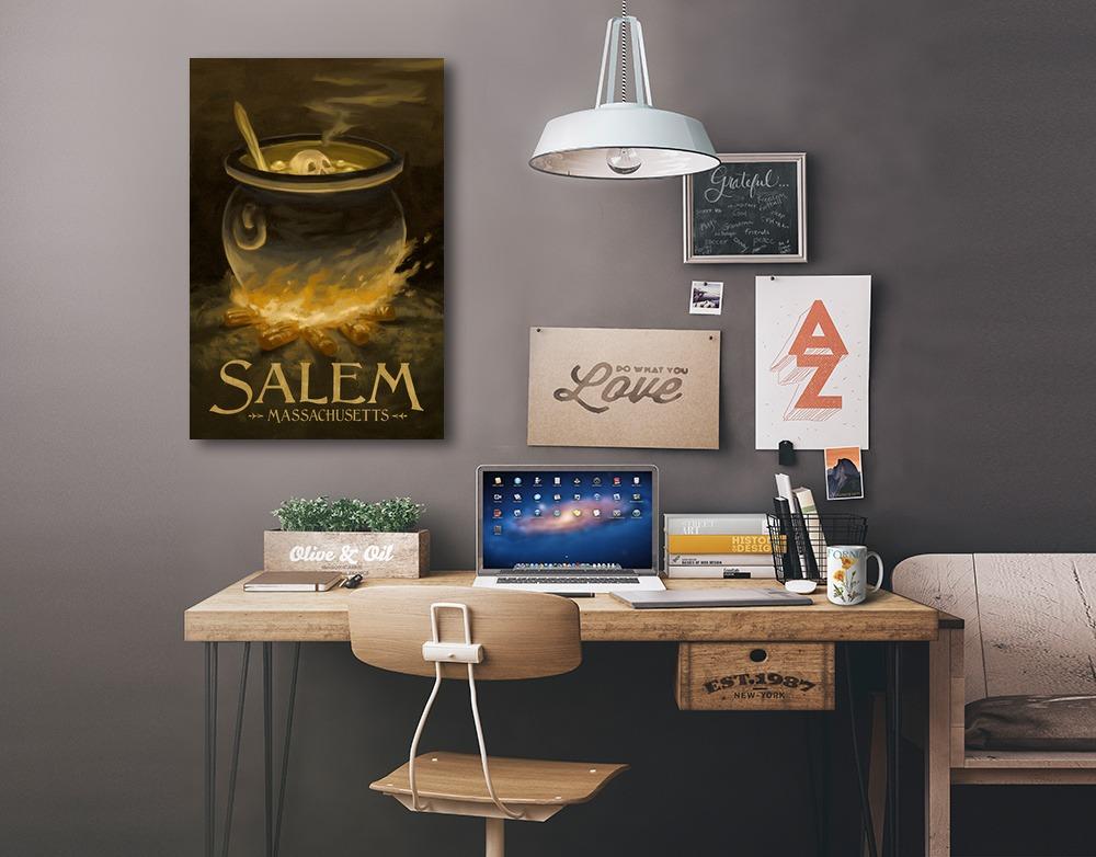 Salem, Massachusetts, Cauldron, Halloween Oil Painting, Lantern Press Artwork, Stretched Canvas Canvas Lantern Press 