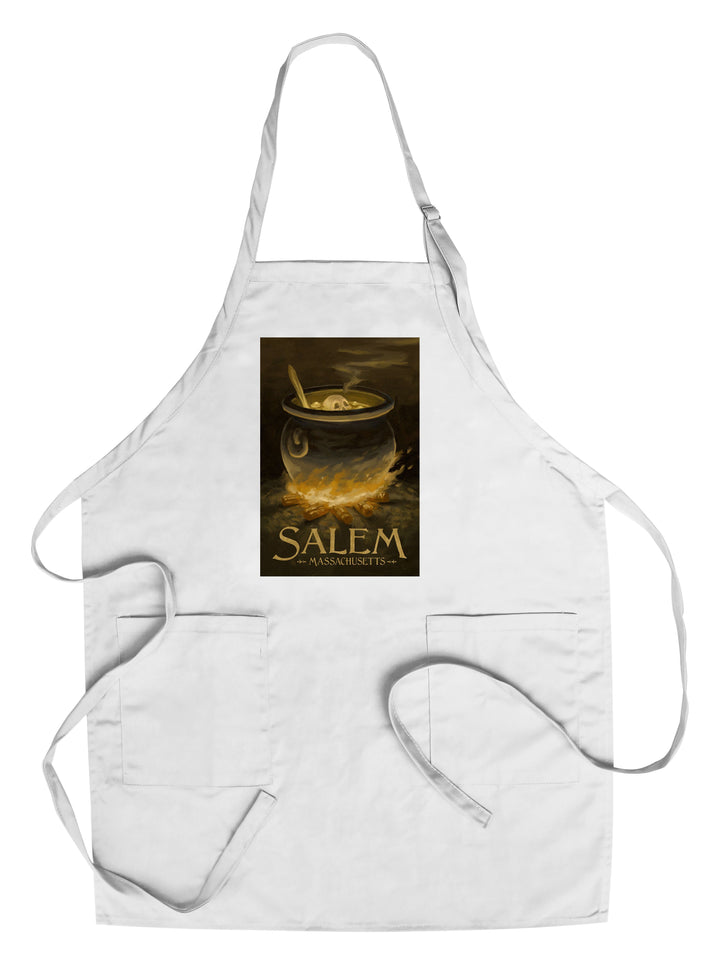 Salem, Massachusetts, Cauldron, Halloween Oil Painting, Lantern Press Artwork, Towels and Aprons Kitchen Lantern Press Chef's Apron 