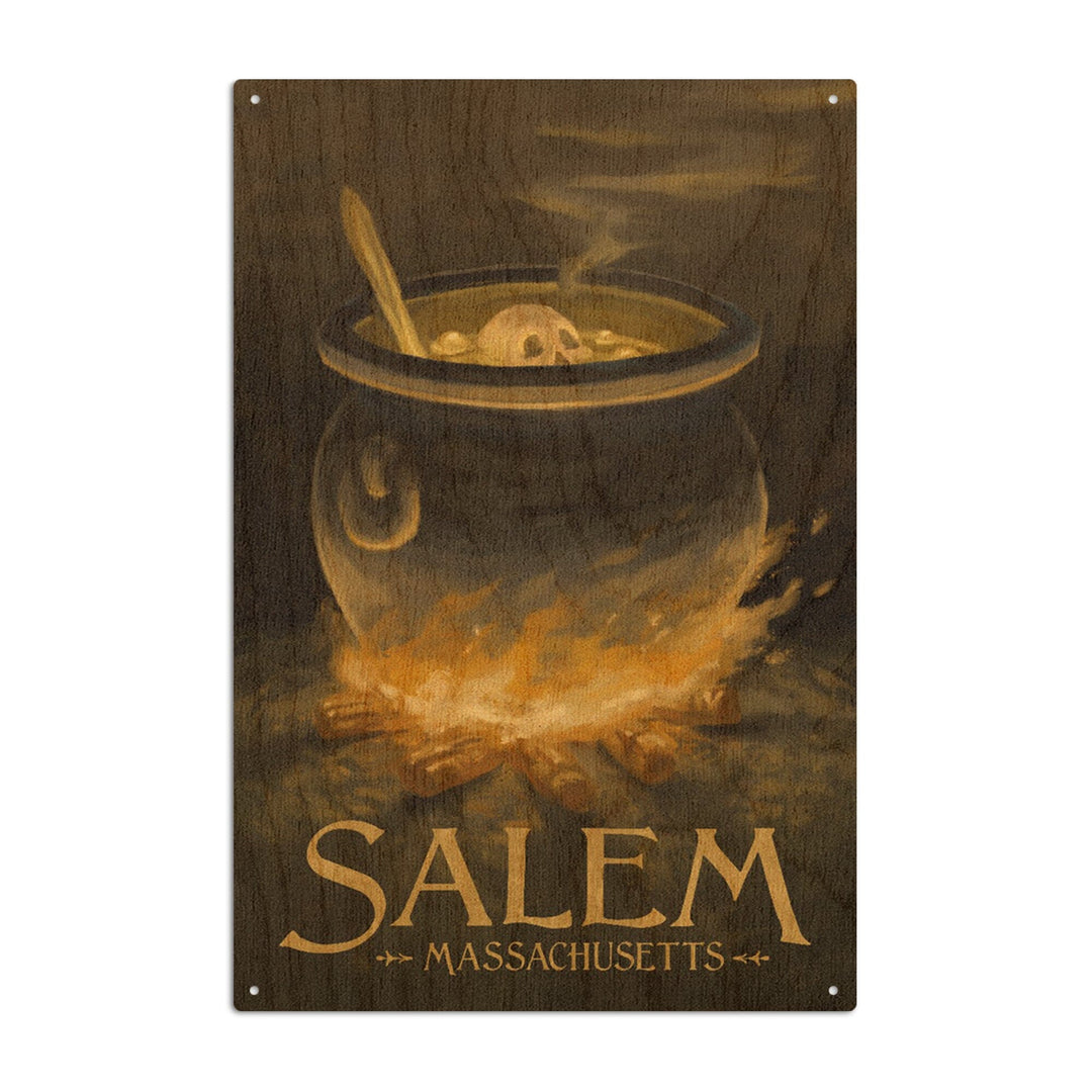 Salem, Massachusetts, Cauldron, Halloween Oil Painting, Lantern Press Artwork, Wood Signs and Postcards Wood Lantern Press 10 x 15 Wood Sign 