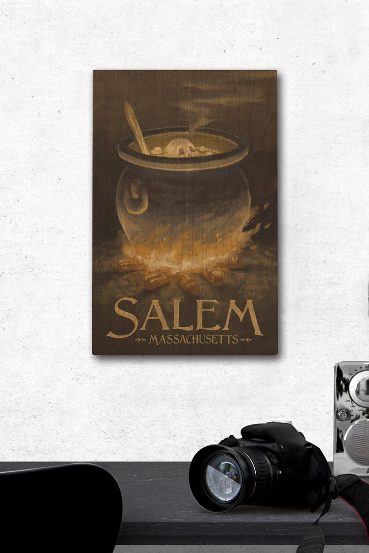 Salem, Massachusetts, Cauldron, Halloween Oil Painting, Lantern Press Artwork, Wood Signs and Postcards Wood Lantern Press 12 x 18 Wood Gallery Print 