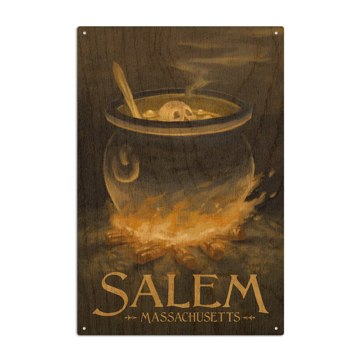 Salem, Massachusetts, Cauldron, Halloween Oil Painting, Lantern Press Artwork, Wood Signs and Postcards Wood Lantern Press 6x9 Wood Sign 