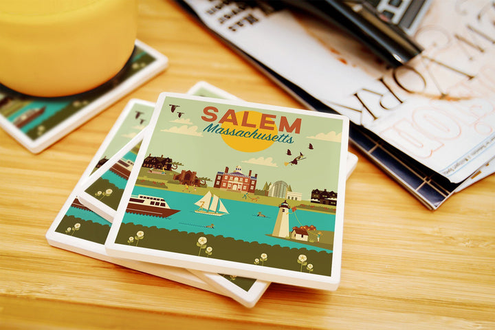 Salem, Massachusetts, Geometric City Series, Lantern Press Artwork, Coaster Set Coasters Lantern Press 