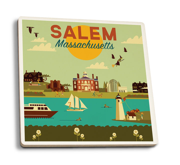 Salem, Massachusetts, Geometric City Series, Lantern Press Artwork, Coaster Set Coasters Lantern Press 