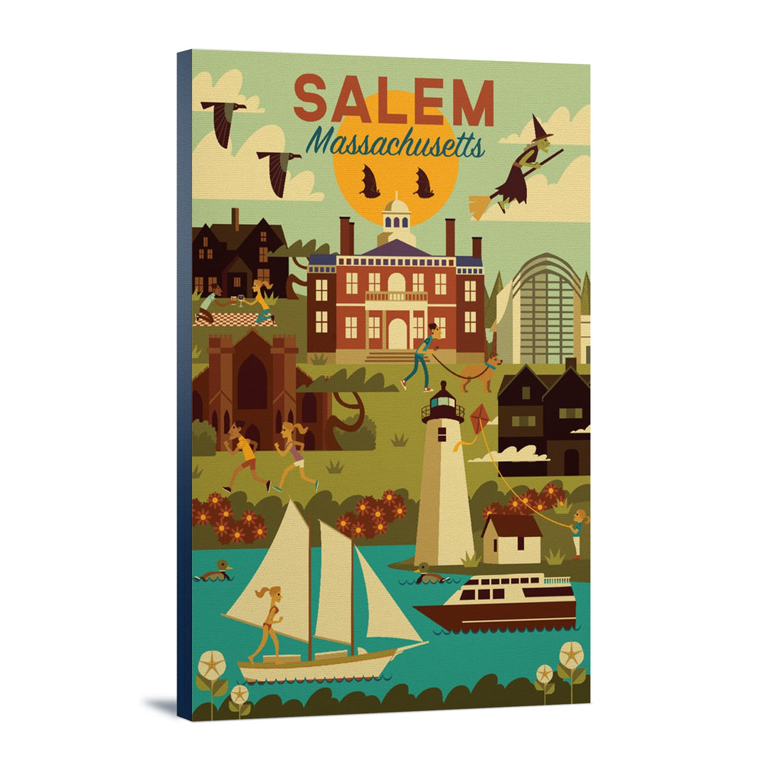 Salem, Massachusetts, Geometric City Series, Lantern Press Artwork, Stretched Canvas Canvas Lantern Press 12x18 Stretched Canvas 