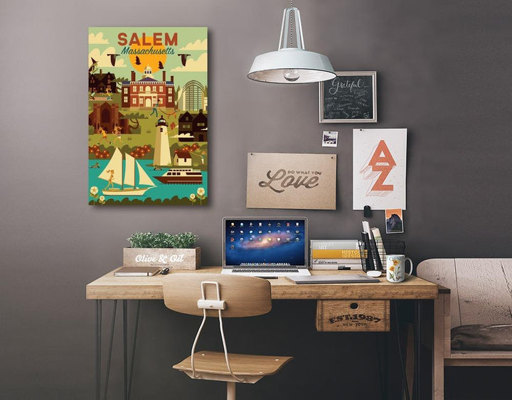 Salem, Massachusetts, Geometric City Series, Lantern Press Artwork, Stretched Canvas Canvas Lantern Press 