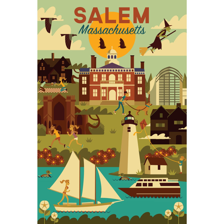 Salem, Massachusetts, Geometric City Series, Lantern Press Artwork, Towels and Aprons Kitchen Lantern Press 