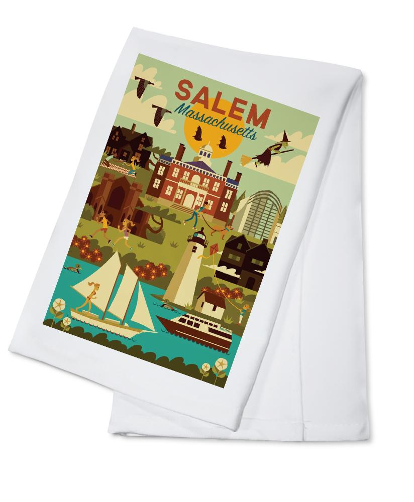 Salem, Massachusetts, Geometric City Series, Lantern Press Artwork, Towels and Aprons Kitchen Lantern Press Cotton Towel 