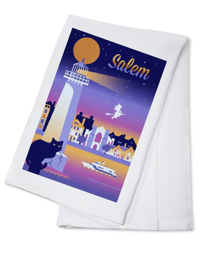 Salem, Massachusetts, Retro Skyline Chromatic Series, Lantern Press Artwork, Towels and Aprons Kitchen Lantern Press Cotton Towel 