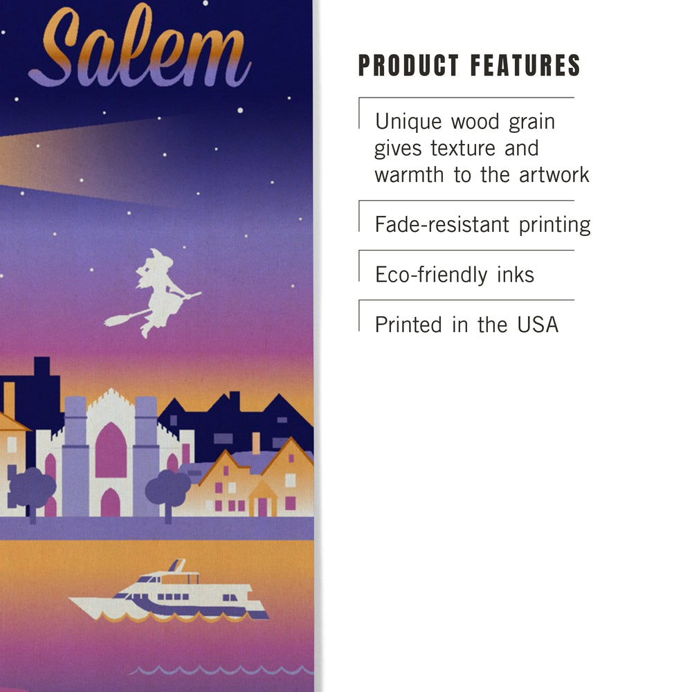 Salem, Massachusetts, Retro Skyline Chromatic Series, Lantern Press Artwork, Wood Signs and Postcards Wood Lantern Press 