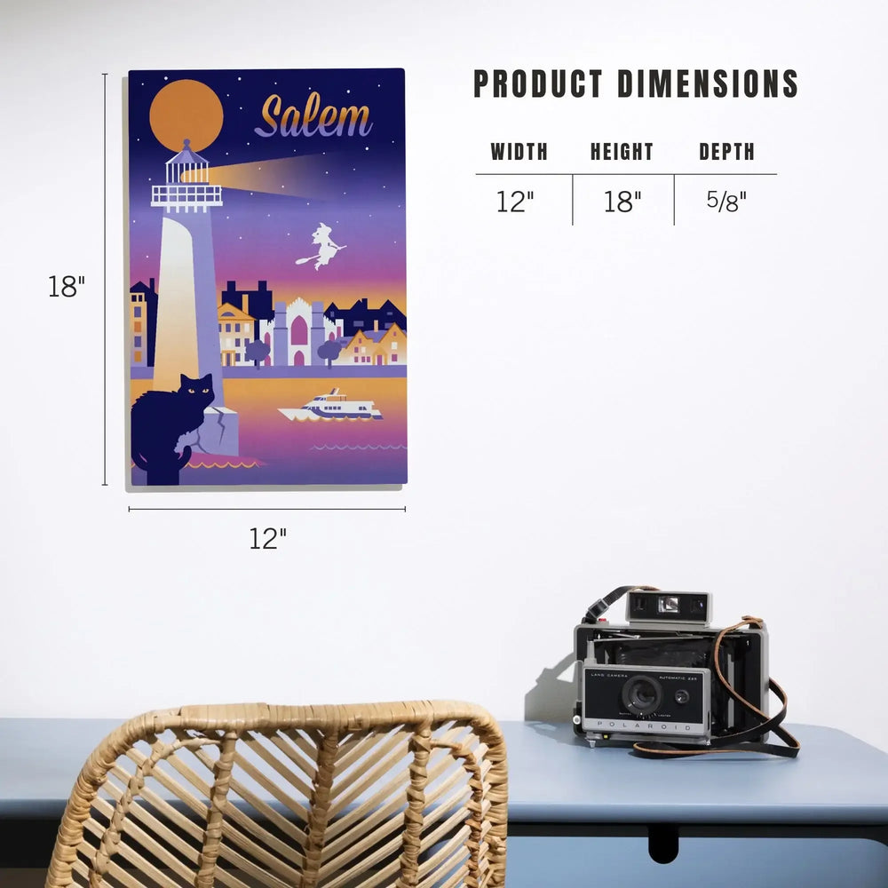 Salem, Massachusetts, Retro Skyline Chromatic Series, Lantern Press Artwork, Wood Signs and Postcards Wood Lantern Press 