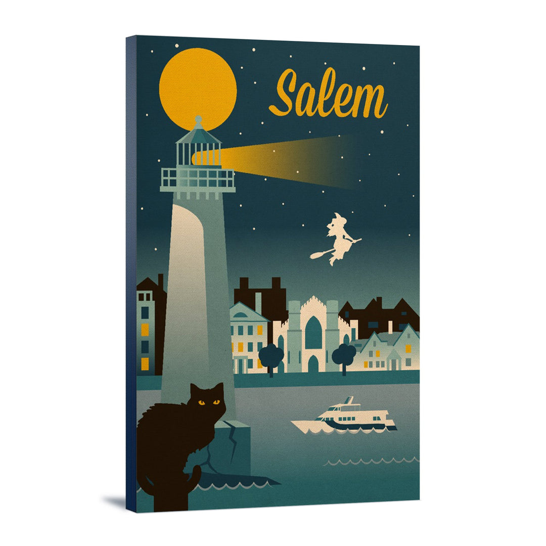 Salem, Massachusetts, Retro Skyline Classic Series, Lantern Press Artwork, Stretched Canvas Canvas Lantern Press 12x18 Stretched Canvas 