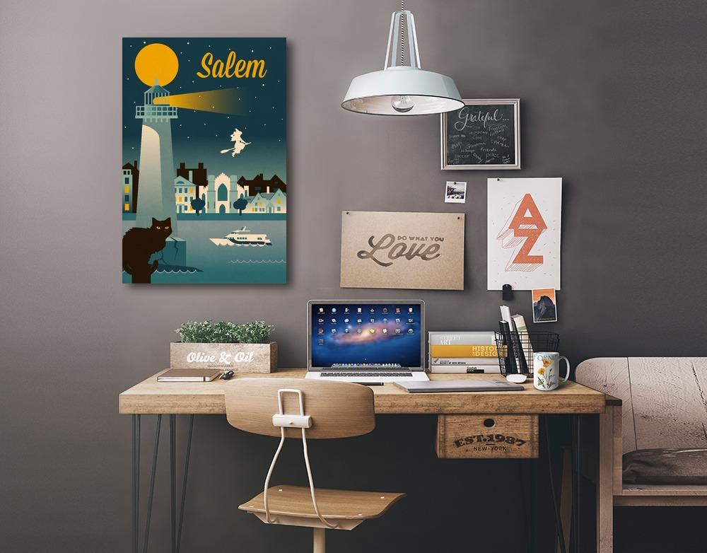 Salem, Massachusetts, Retro Skyline Classic Series, Lantern Press Artwork, Stretched Canvas Canvas Lantern Press 