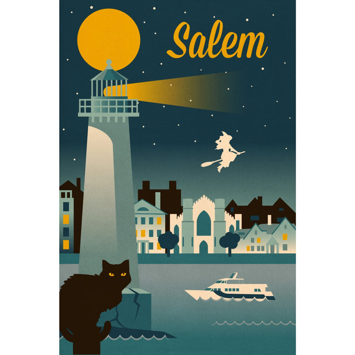 Salem, Massachusetts, Retro Skyline Classic Series, Lantern Press Artwork, Towels and Aprons Kitchen Lantern Press 