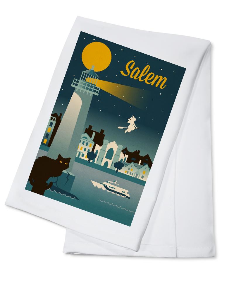 Salem, Massachusetts, Retro Skyline Classic Series, Lantern Press Artwork, Towels and Aprons Kitchen Lantern Press 