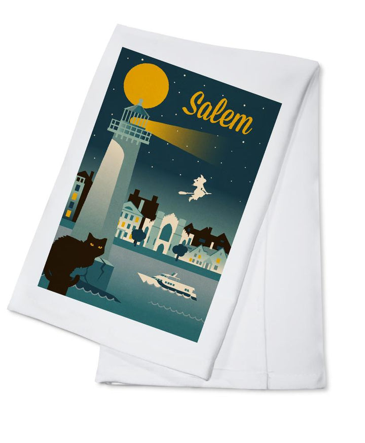 Salem, Massachusetts, Retro Skyline Classic Series, Lantern Press Artwork, Towels and Aprons Kitchen Lantern Press Cotton Towel 