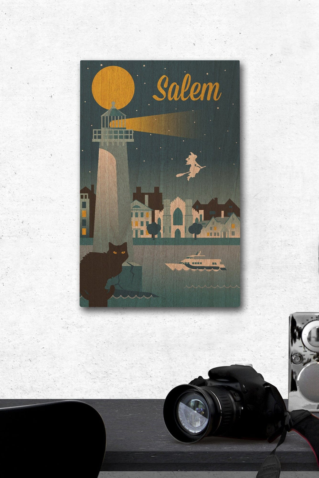 Salem, Massachusetts, Retro Skyline Classic Series, Lantern Press Artwork, Wood Signs and Postcards Wood Lantern Press 12 x 18 Wood Gallery Print 
