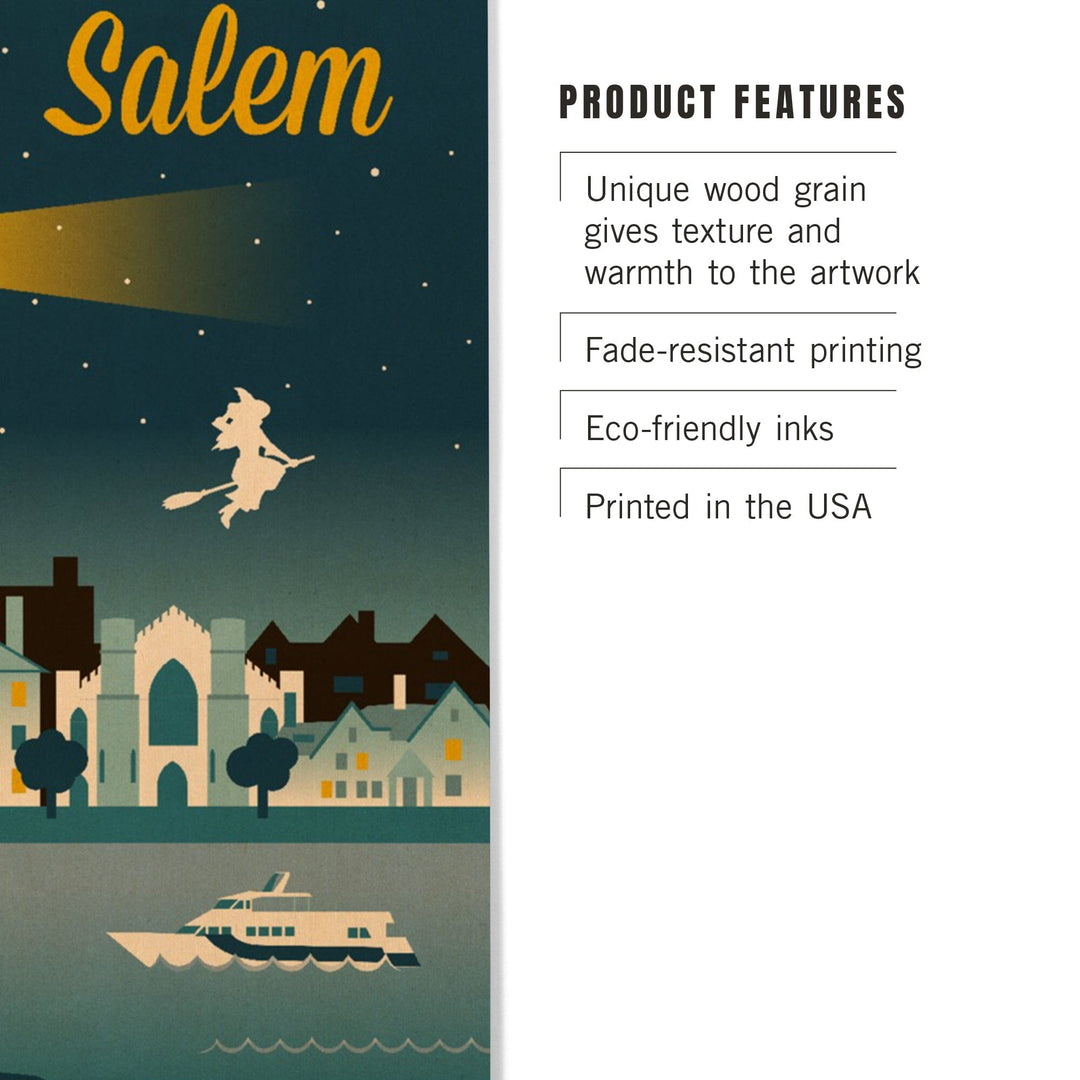 Salem, Massachusetts, Retro Skyline Classic Series, Lantern Press Artwork, Wood Signs and Postcards Wood Lantern Press 