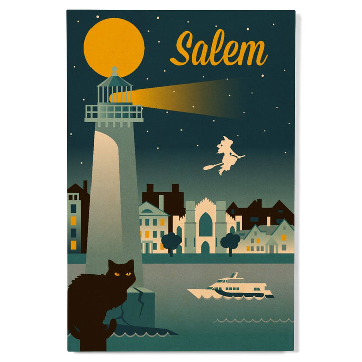 Salem, Massachusetts, Retro Skyline Classic Series, Lantern Press Artwork, Wood Signs and Postcards Wood Lantern Press 