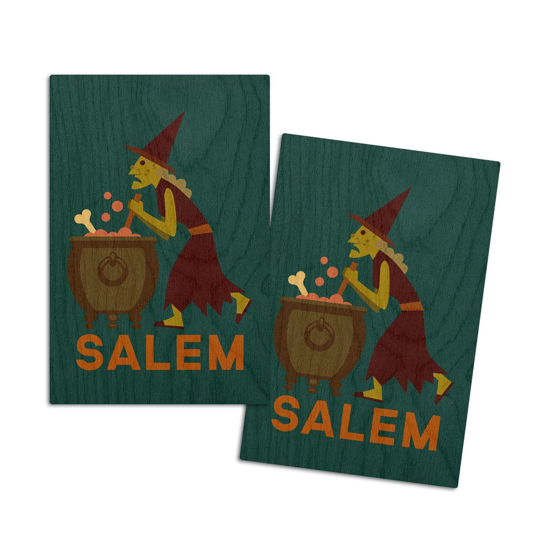 Salem, Massachusetts, Witch, Geometric, Contour, Lantern Press Artwork, Wood Signs and Postcards Wood Lantern Press 4x6 Wood Postcard Set 