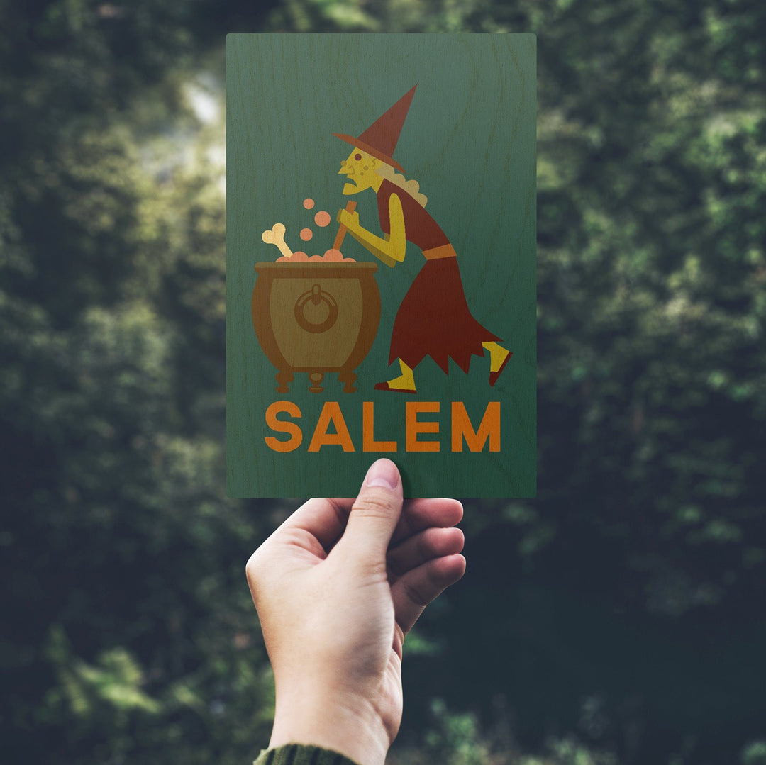 Salem, Massachusetts, Witch, Geometric, Contour, Lantern Press Artwork, Wood Signs and Postcards Wood Lantern Press 