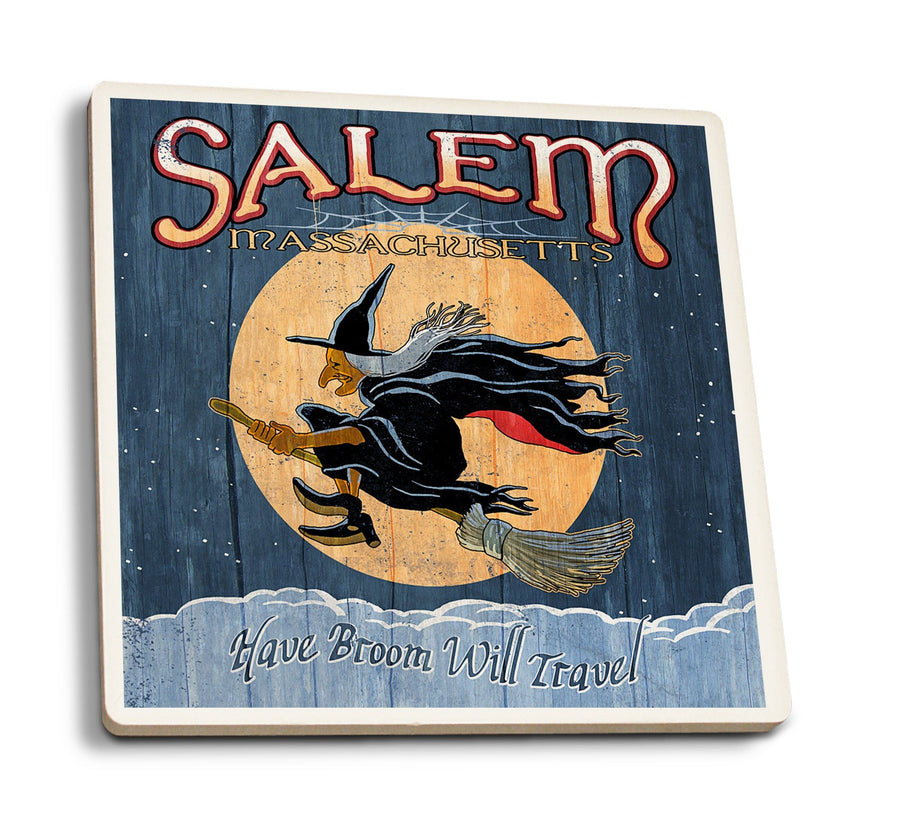 Salem, Massachusetts, Witch Vintage Sign, Lantern Press Artwork, Coaster Set Coasters Lantern Press 