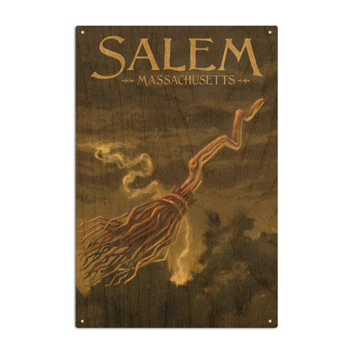 Salem, Massachusetts, Witch's Broom, Halloween Oil Painting, Lantern Press Artwork, Wood Signs and Postcards Wood Lantern Press 10 x 15 Wood Sign 