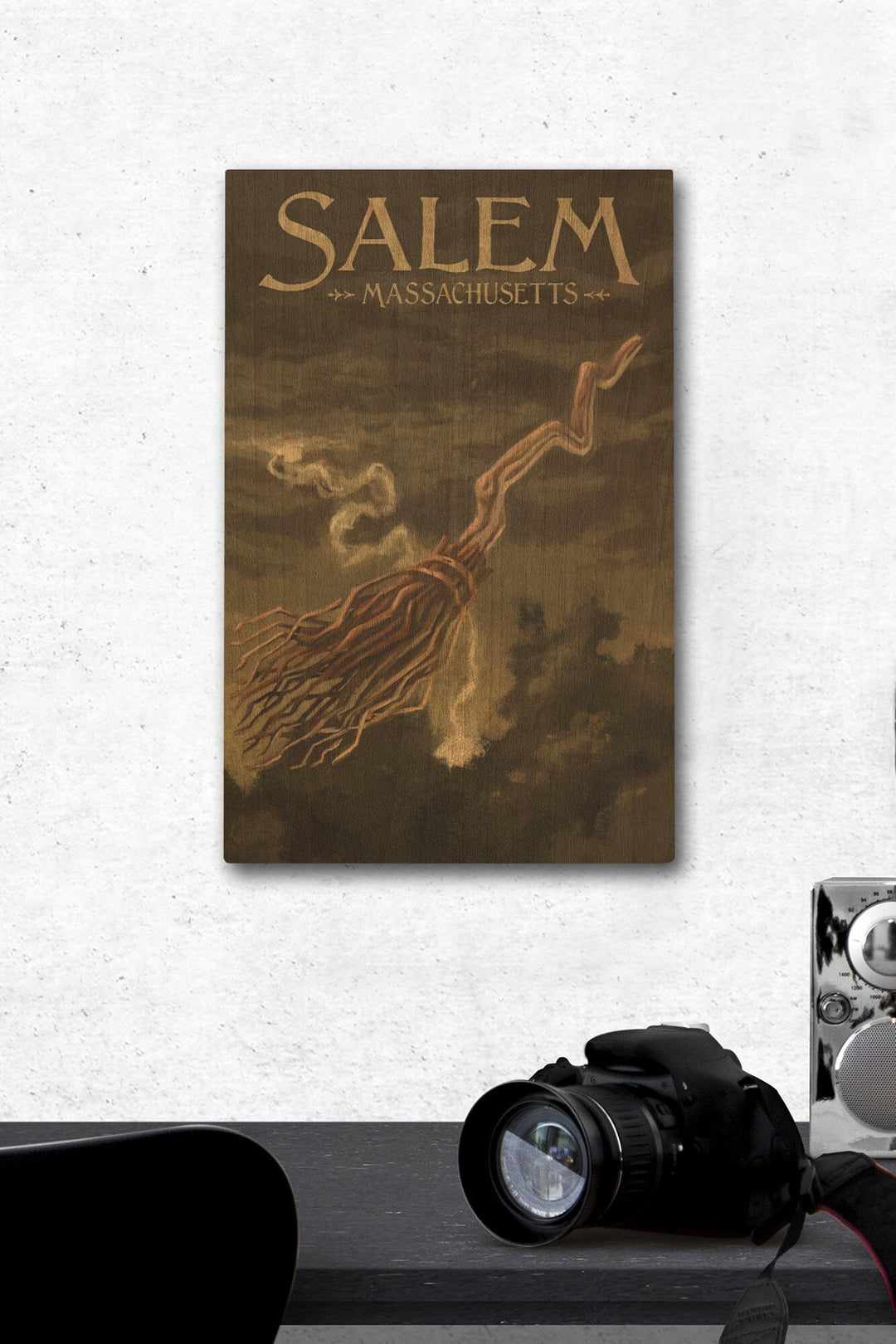 Salem, Massachusetts, Witch's Broom, Halloween Oil Painting, Lantern Press Artwork, Wood Signs and Postcards Wood Lantern Press 12 x 18 Wood Gallery Print 