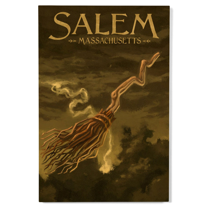 Salem, Massachusetts, Witch's Broom, Halloween Oil Painting, Lantern Press Artwork, Wood Signs and Postcards Wood Lantern Press 