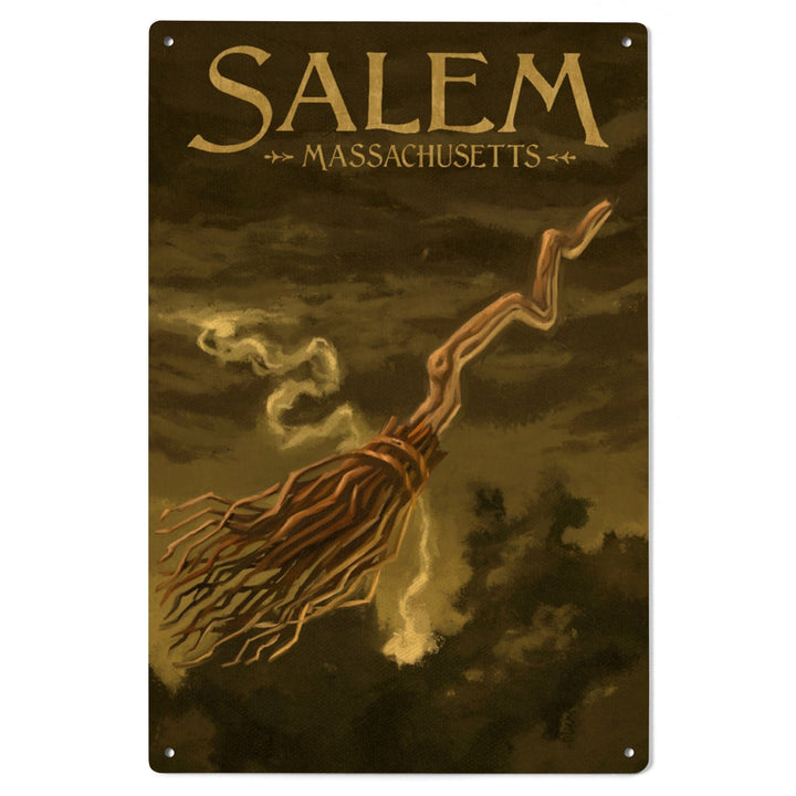Salem, Massachusetts, Witch's Broom, Halloween Oil Painting, Lantern Press Artwork, Wood Signs and Postcards Wood Lantern Press 