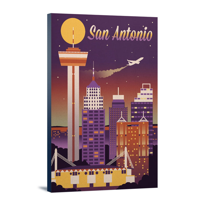 San Antonio, Texas, Retro Skyline Chromatic Series, Lantern Press Artwork, Stretched Canvas Canvas Lantern Press 12x18 Stretched Canvas 