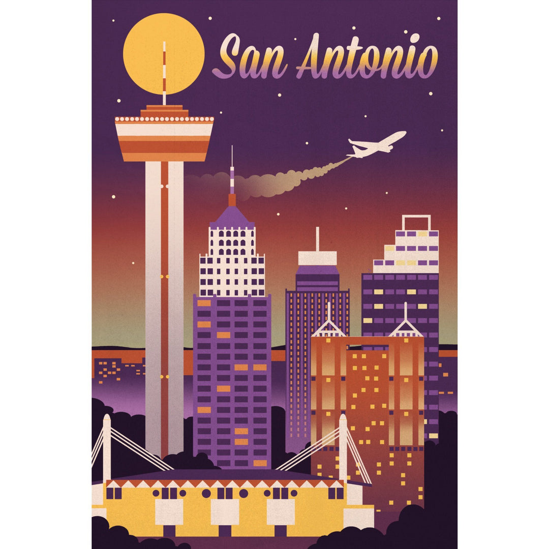 San Antonio, Texas, Retro Skyline Chromatic Series, Lantern Press Artwork, Stretched Canvas Canvas Lantern Press 