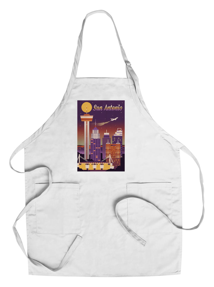 San Antonio, Texas, Retro Skyline Chromatic Series, Lantern Press Artwork, Towels and Aprons Kitchen Lantern Press Chef's Apron 