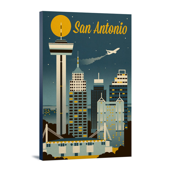 San Antonio, Texas, Retro Skyline Classic, Lantern Press Artwork, Stretched Canvas Canvas Lantern Press 12x18 Stretched Canvas 