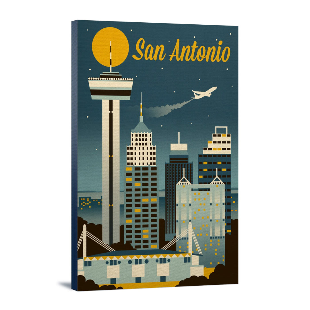 San Antonio, Texas, Retro Skyline Classic, Lantern Press Artwork, Stretched Canvas Canvas Lantern Press 16x24 Stretched Canvas 