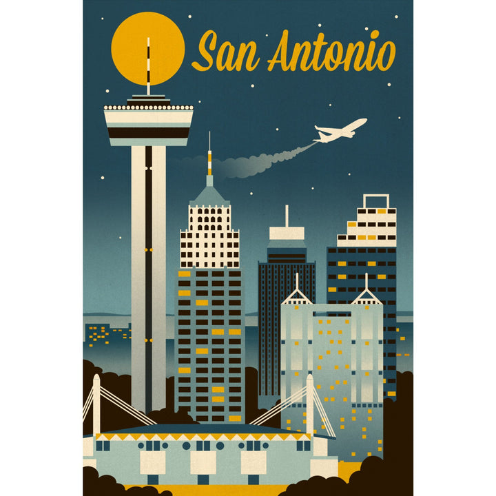 San Antonio, Texas, Retro Skyline Classic, Lantern Press Artwork, Towels and Aprons Kitchen Lantern Press 