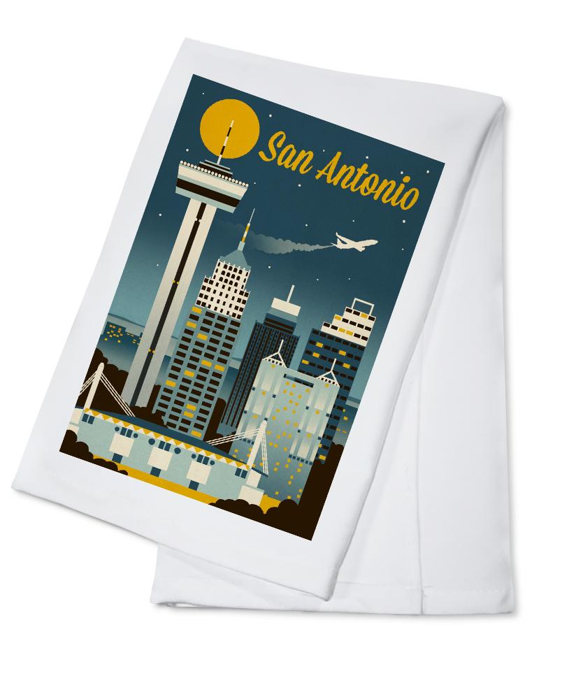 San Antonio, Texas, Retro Skyline Classic, Lantern Press Artwork, Towels and Aprons Kitchen Lantern Press 