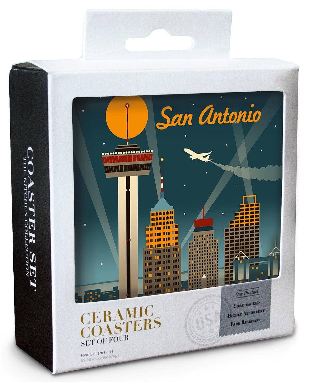 San Antonio, Texas, Retro Skyline, Lantern Press Artwork, Coaster Set Coasters Lantern Press 