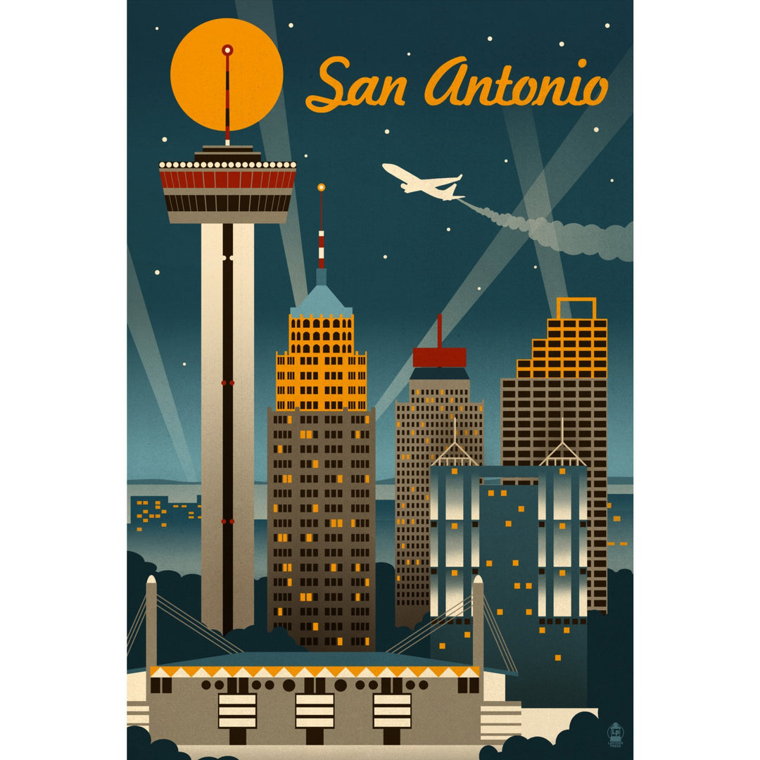 San Antonio, Texas, Retro Skyline, Lantern Press Artwork, Stretched Canvas Canvas Lantern Press 