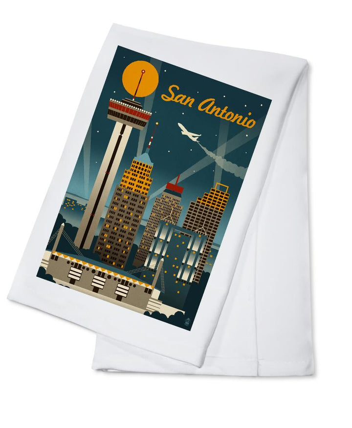 San Antonio, Texas, Retro Skyline, Lantern Press Artwork, Towels and Aprons Kitchen Lantern Press Cotton Towel 