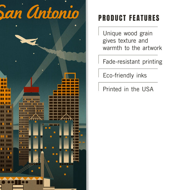 San Antonio, Texas, Retro Skyline, Lantern Press Artwork, Wood Signs and Postcards Wood Lantern Press 