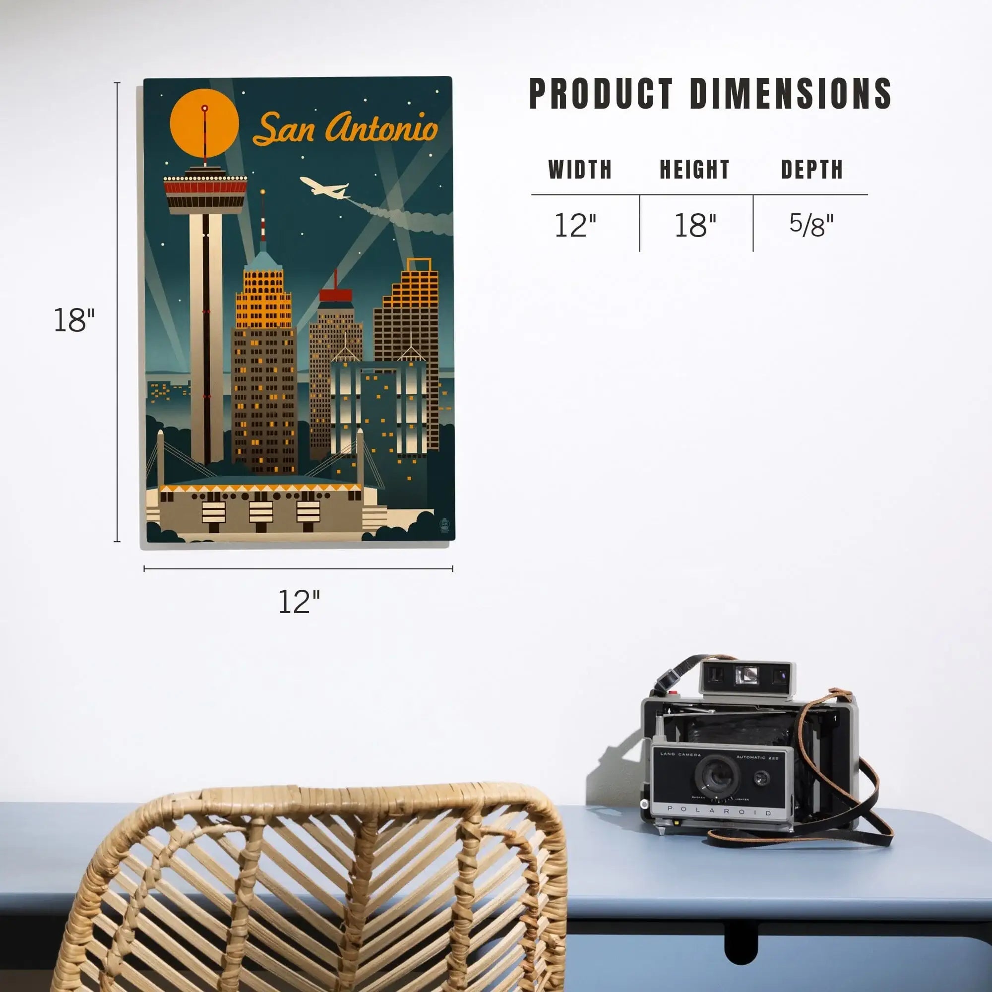 San Antonio, Texas, Retro Skyline, Lantern Press Artwork, Wood Signs a