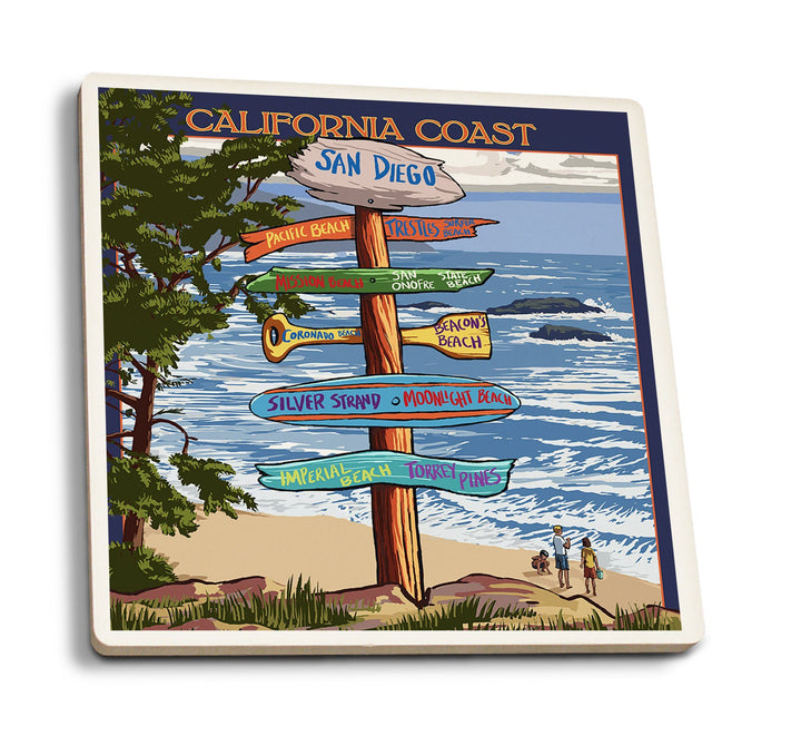 San Diego, California, Destinations Sign, Lantern Press Artwork, Coaster Set Coasters Lantern Press 