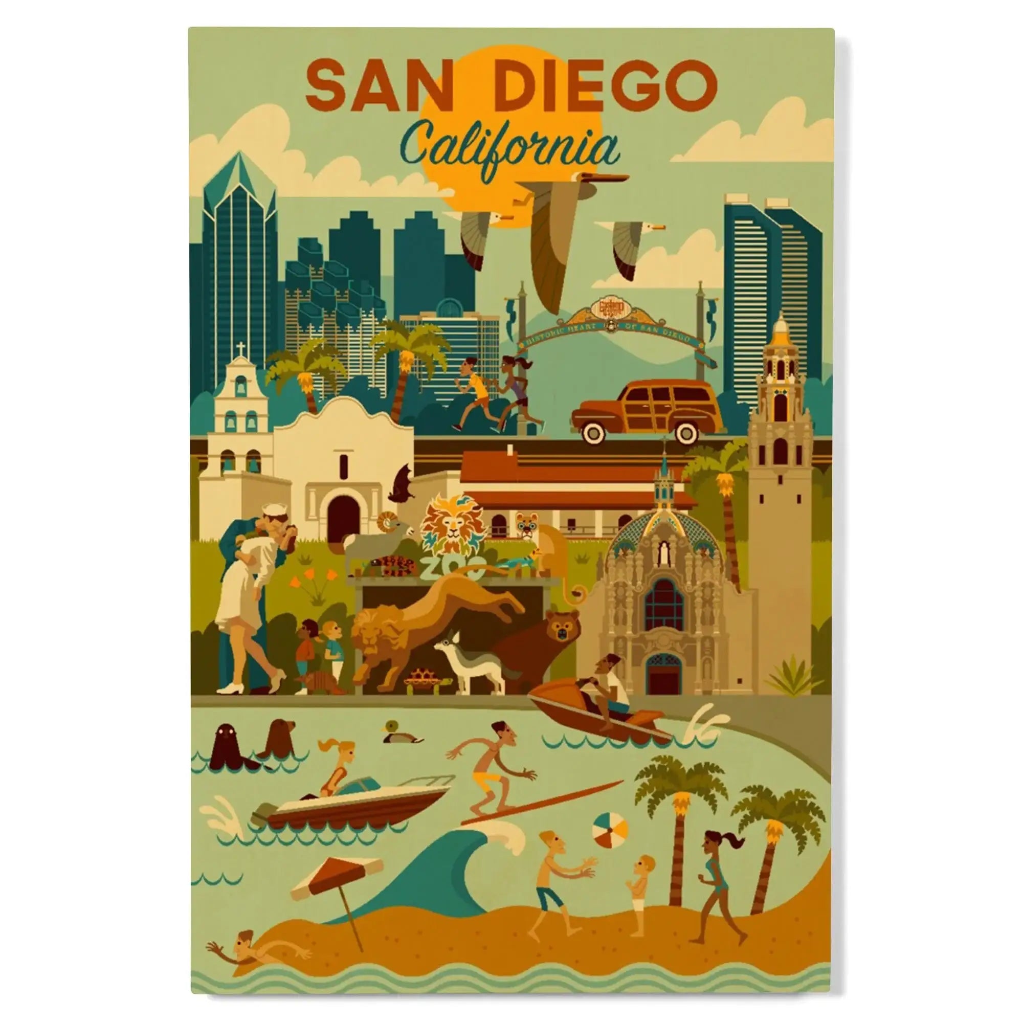 San Diego, California, Geometric, Lantern Press Artwork, Wood Signs an
