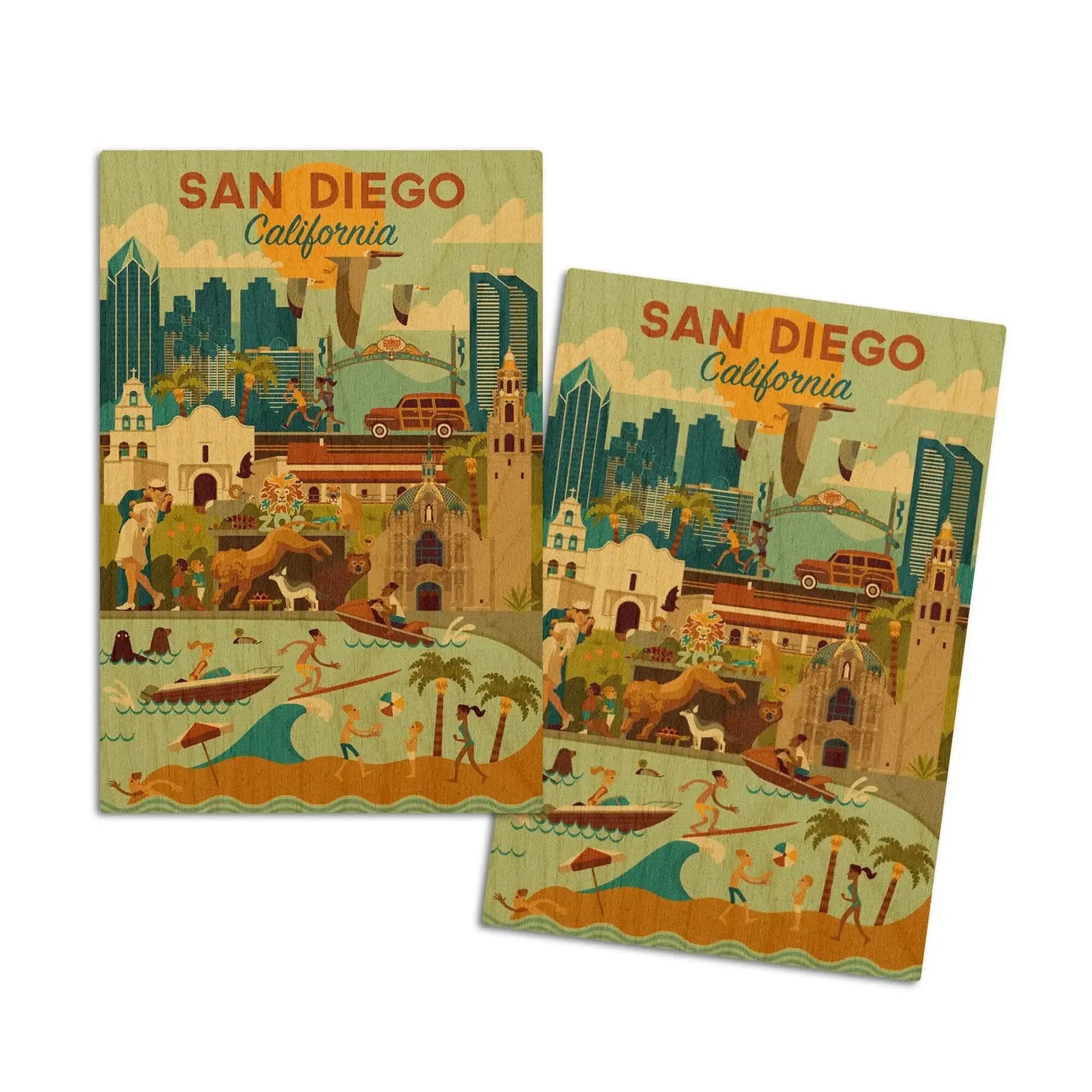 San Diego, California, Geometric, Lantern Press Artwork, Wood Signs an